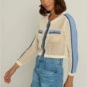 Central Park West Cream and Blue Cardigan